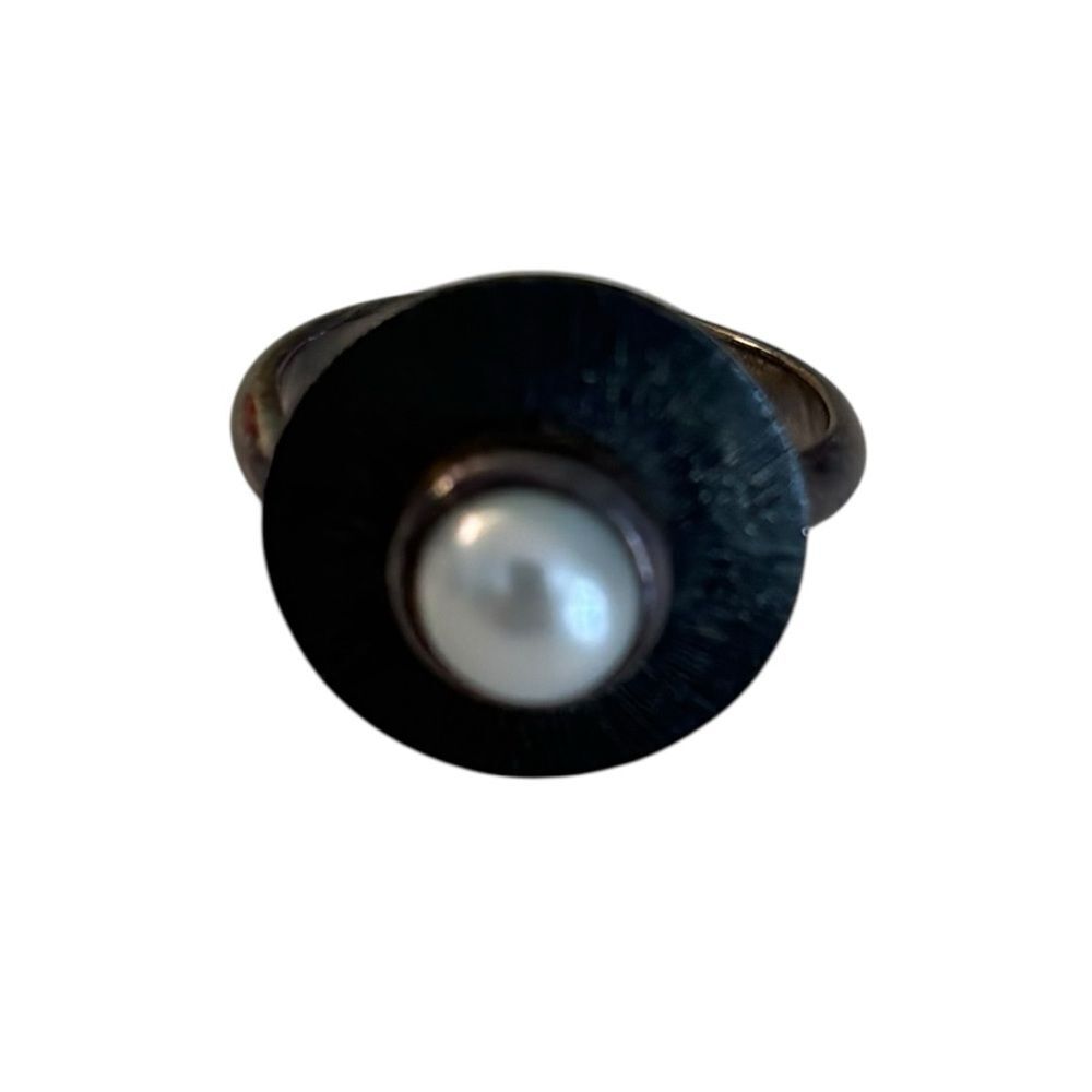 Artisan Designed & Created Oxidized Sterling Silver & Freshwater Pearl Ring.